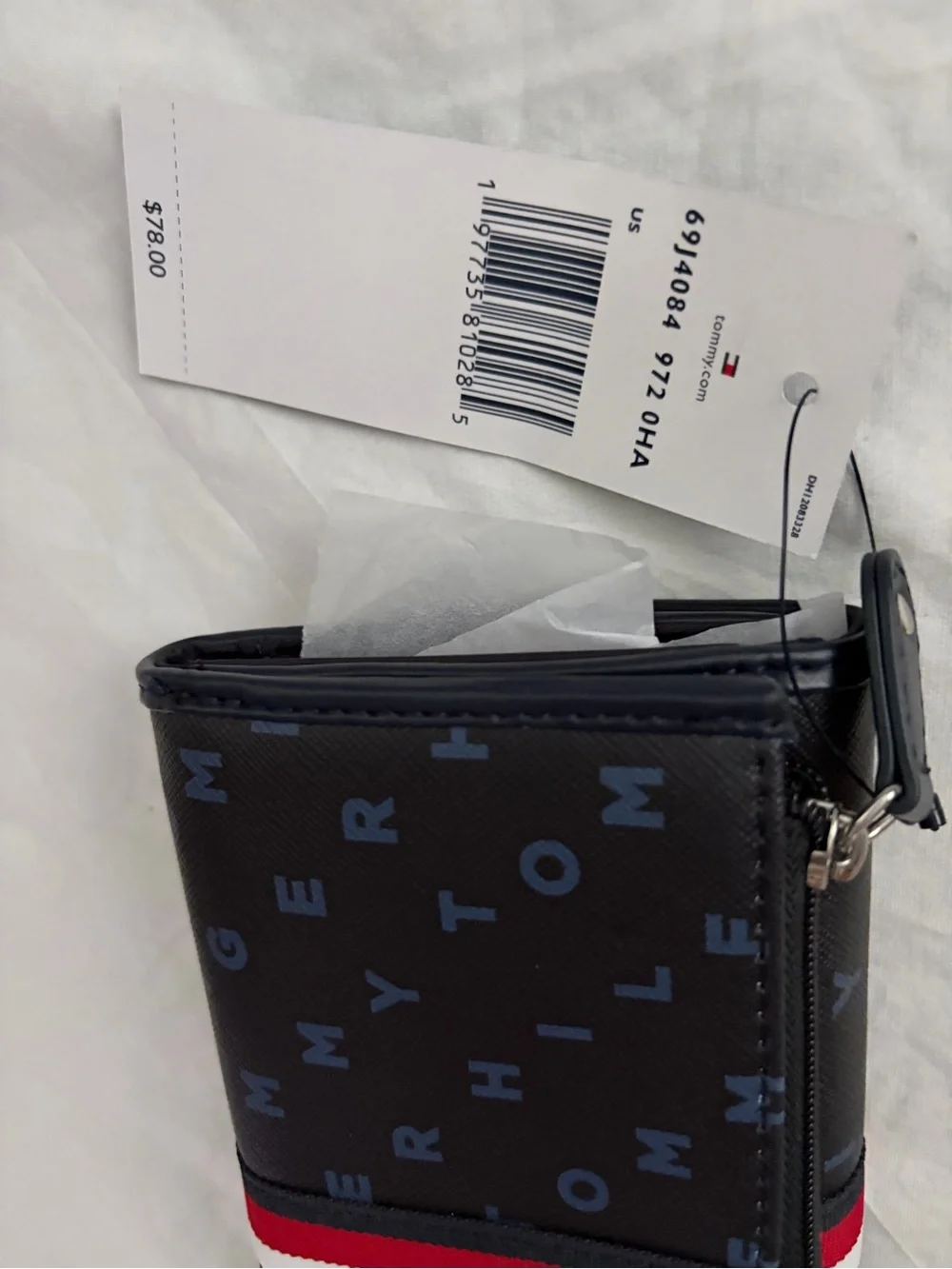 Tommy Hilfiger Navy Trifold Wallet Red-White Stripe NWT